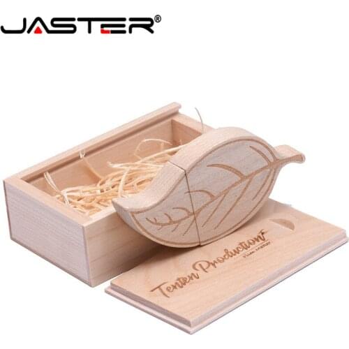 JASTER 1PCS free custom logo wooden leaf + packing box usb flash drive Memory stick pendriver pendrive 8GB 16GB 32GB 64GB gift