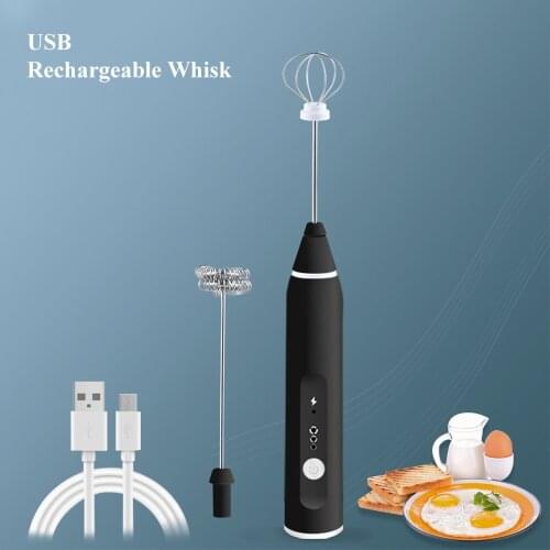 USB Rechargeable Egg Beater Coffee Milk Drink Whisk Mixer 3-Speeds Heads Eggbeater Frother StirrerHandheld Food Blender Whisk