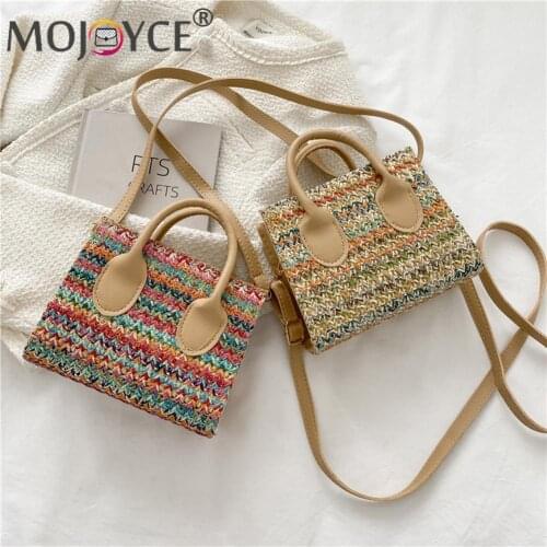 Vintage Women Stripe Pattern Crossbody Bags Bohemian Woven PU Leather Stitching Shoulder Bag Ladies Mini Purse