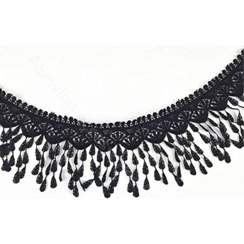 High Quality 3 Yards 8 cm wide Lace Trim lace fabric with Tassel Black,White DIY Sewing Applique Craft 5BB5463