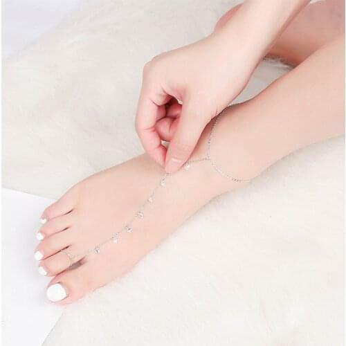 MIQIAO Bracelet On The Leg Female 925 Sterling Silver Anklet Women Jewelry Fashion Long Toe Chain Diamond Zircon Foot Ornament