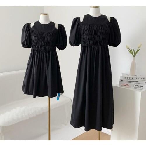 Long And Short French Black Waist Waist Dress Women Summer 2021 New Strapless Puff Sleeve Party A-Line Small Dress