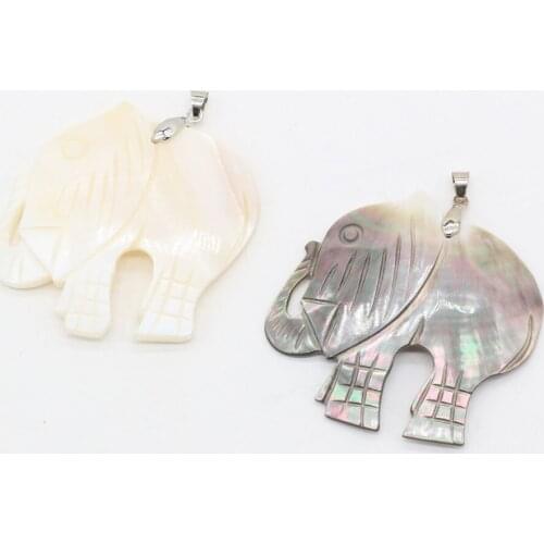 Charm Ethnic Style Natural Stone Lucky Elephant-shaped Shell Pendant for Jewelry Making DIY Accessories Fit Necklace Earring 1PC
