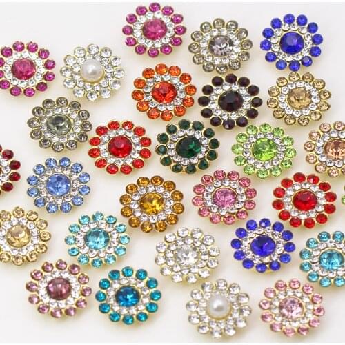 20Pcs Flower Crystal Rhinestones 14MM Flatback Sewing Rhinestone For Clothing Metal Crystal Jewelery For Dresses DIY Crafts