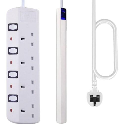 4 Way Extension Lead with Switches Portable White Power Accessory in Home Office 10FT 13A Extension Cable(UK Plug)