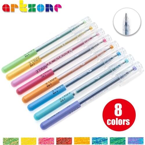 8Pcs Flash Glitter Color Highlighter Marker Pen Ballpoint 0.7mm Metallic Colors Drawing Painting Album Design Art School