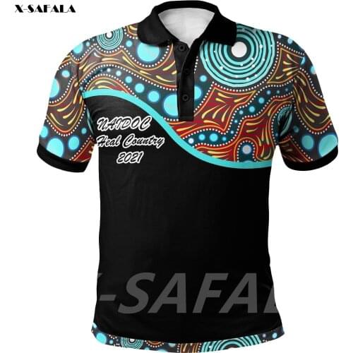 ABORIGINAL NAIDOC Heal Country Printed High Quality New Polyester Fiber Men Female Collar Polo Shirt Tee Tops Anti Shrink