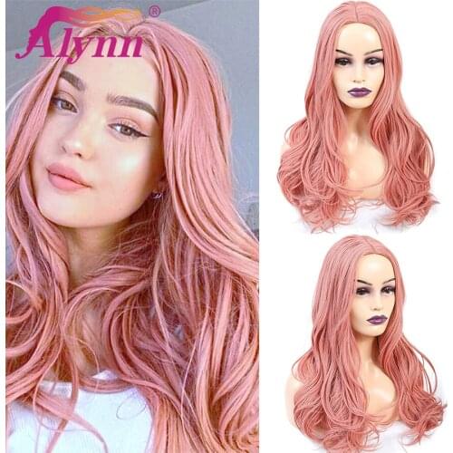 Alynn Long Wavy Pink Hair Synthetic Cheap Wigs Middle Part Natural Wave Hair Fashion Wigs For Women Cosplay Party Heat Resistant