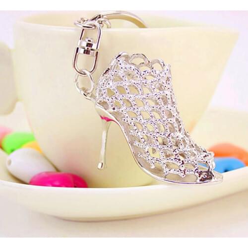 Crystal Alloy Hollow High Heels Shoes KeyChain Pendant Keyrings HandBag Accessories for Women Girls