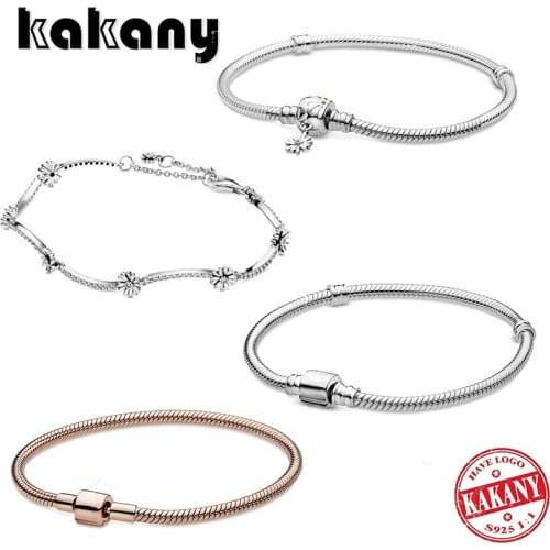 2020 New High-quality 925 Sterling Silver Carved Daisy Flower Snake Chain, Original Exquisite Girl Bracelet