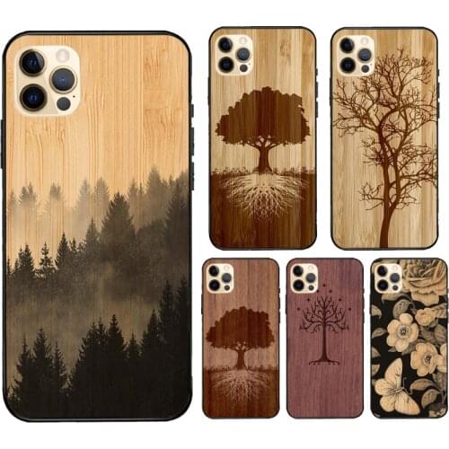 Tree Flower Bamboo Wood Case For iPhone 11 Pro Max 12 mini X XS XR 7 8 Plus SE 2020 Coque For iPhone 12 Pro
