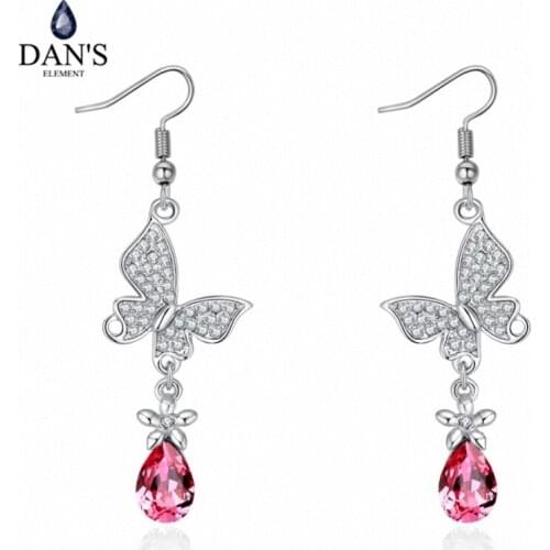 DANS Element Brand Real Austrian Crystals Fashion trendy Dangle Earrings For Women Gift White Gold Color #133513