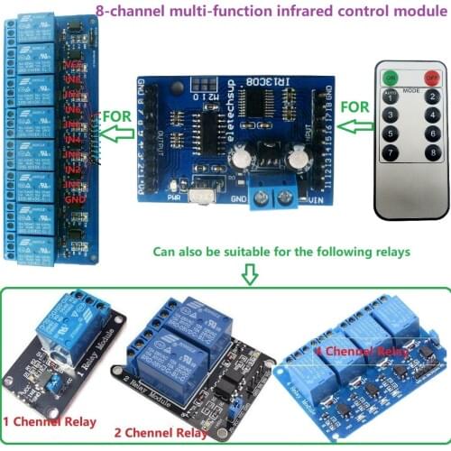 DC 5V 12V Multi-function VS1838 IR infrared control Switch Module for 8 Channel Delay Self-locking Inter-locking Relay Diy Board