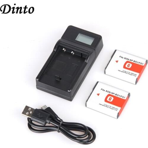 Dinto 2pcs NP-BG1 NPBG1 NP BG1 Digital Camera Battery + LCD Display USB charger V8 Cable for Sony DSC H3 H5 H7 W70 W80 WX1