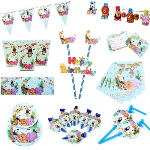 Jungle Zoo Animals Theme birthday party decorations kids Disposable Tableware Paper Plate Cup Napkin Safari Zoo Party Supplies