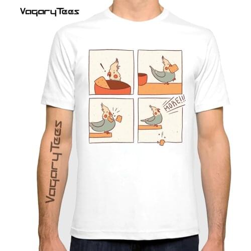 Creative Design T-Shirt Mens Novelty Cockatiel Comic Print T Shirt Summer Geek Style Tops Tees Homme