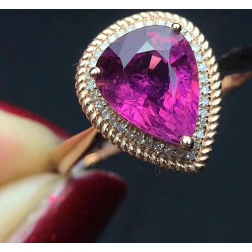 Fine Jewelry Real 18K Rose Gold AU750 100% Natural Rubi Tourmaline 2.2ct Gemstones Diamonds Female Rings for Women Fine Ring