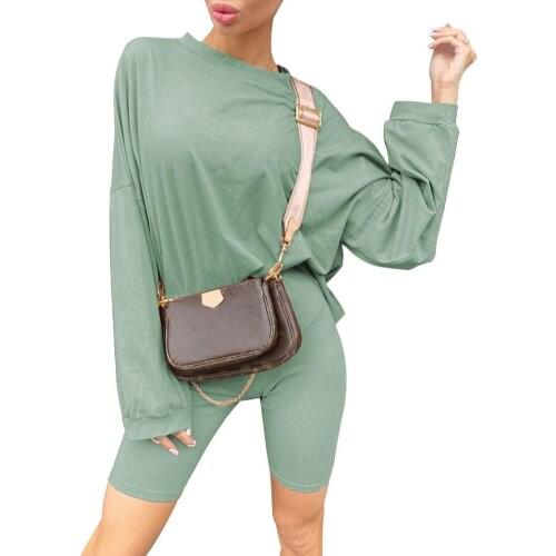 Short Suits Women Leisure elegance Solid Color Long Sleeve Blouse Top Shorts Belt Two Piece Sports Outfits Womens Clothing 2021