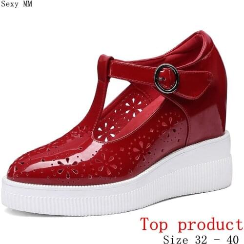 Loafers Platform Increased Internal Women Shoes Wedges High Heels Wedge High Heel Shoes Genuine Leather Small Plus Size 32 33-40