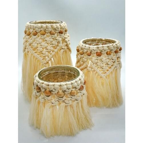 Lupi Handmade Decorative Macrame Braiding Candle holder 3'lü Set