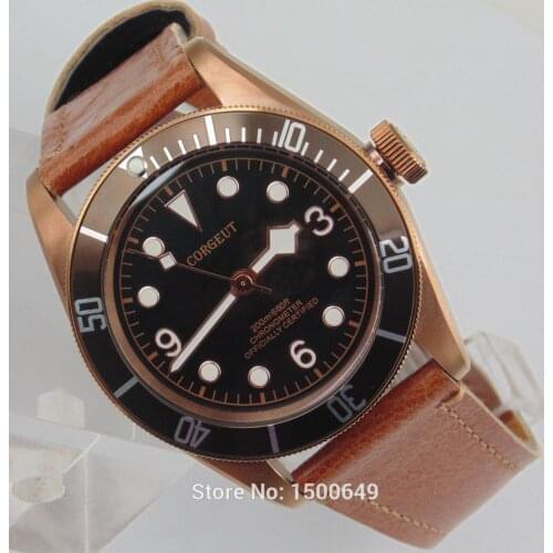 Corgeut 41mm steel watch case coffee bezel Black dial Sapphire Glass automatic movement Mens Watch