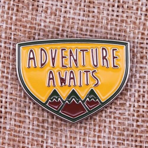 Adventure Awaits Camping Life Soft Enamel Pin Hiking say yes to adventures travel Badge Mountains brooch Alpine Scene Explore