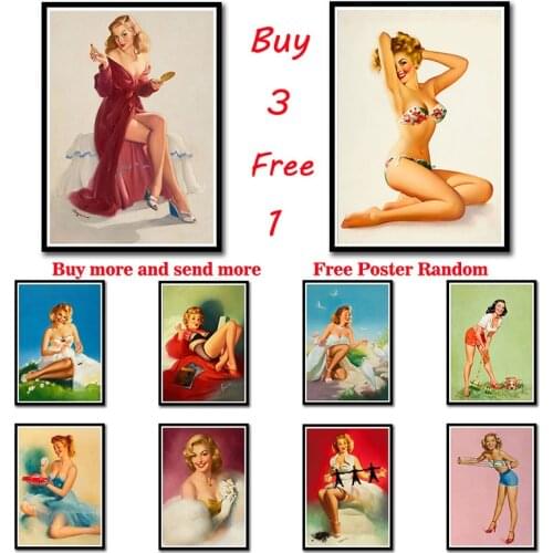 Pin Up Girl Whitepaper Poster OldSchool World War II Sexy Beauty Painting Wall Sticker for Coffee House Frameless
