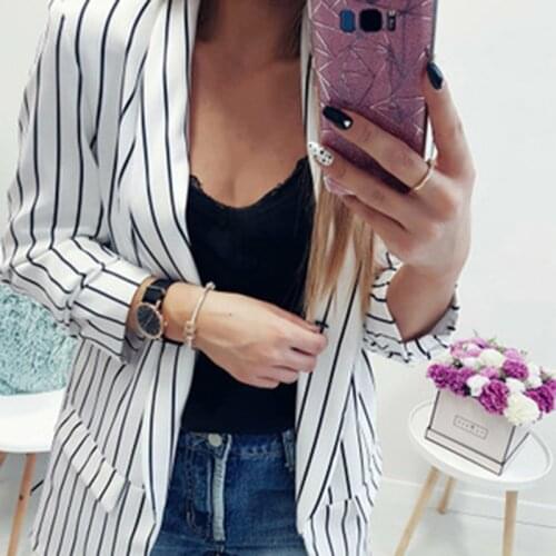 New Women Blazer Sexy Cardigan Long Sleeve Stripe Suits Autumn Winter Blazers And Jackets Coats Formal Full Polyester Coat