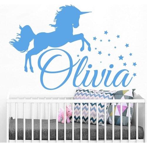 Personalized Name Wall Decal Girls Name Art Unicorn Wall Sticker Vinyl Decals Art Nursery Baby Bedroom Decoration Decal B071