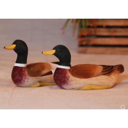Woodcarving handicrafts handmade wooden animal furnishings solid ducks wild ducks zakka Home Decoration Statues Head