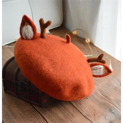 Christmas hat women handmade painter hat winter warm wool antler ear pumpkin hat creative hat gift
