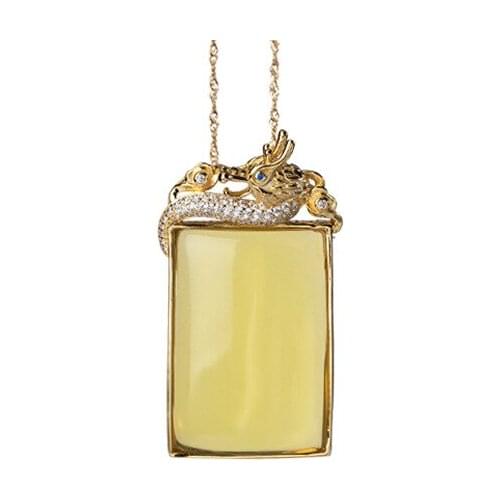 S925 sterling silver gold plated Natural Mexico blue amber Chain set Personality Dragon Lucky pendant Sweater chain Pendant