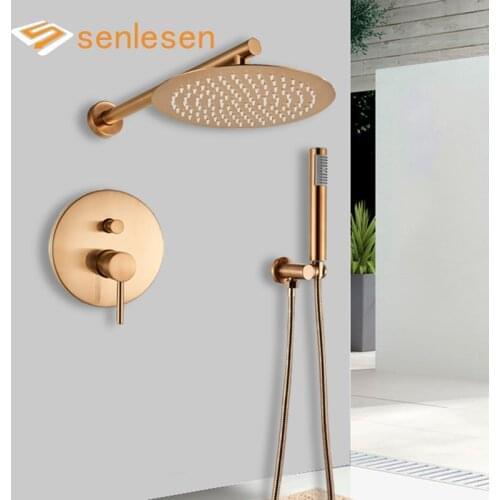 Senlesen Rose Golden Bathroom Shower Faucet Concealed Wall Mounted Hot and Cold Water Mixer Tap Bathtub Rainfall Shower Head
