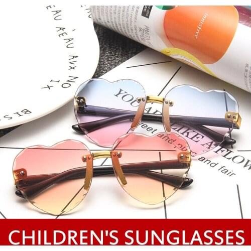 Heart Rimless Frame Sunglasses Car Driving Children Kids Gray Pink Red Lens Fashion Boys Girls Uv400 Protection Eyewear
