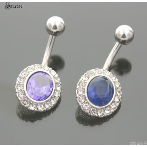 Starose 14G Oval Crystal Belly Piercing Nombril Barbell Women Earrings Surgical Steel Navel Ring Belly Button Rings Body Jewelry