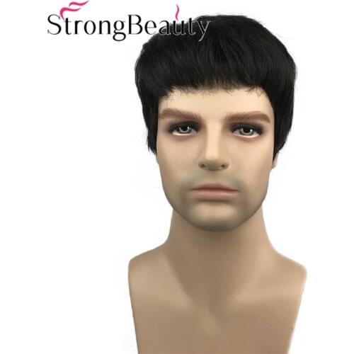StrongBeauty Short Men Wigs Straight Hair Black Mens Wig Synthetic Heat Resistant Capless Wig