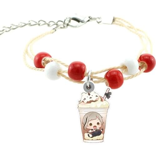 TAFREE Wenhao Wild Dog Drink Cup Cartoon Cute Bracelet Red and White Beaded Rope Chain Epoxy Resin Hand Rope with Listing