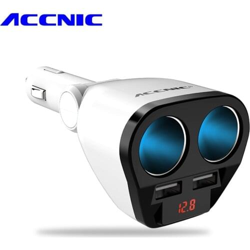 ACCNIC DC 12V /24V 120W Universal 2 ways Car Cigarette Lighter Dual USB 5V 3.4A intelligent output With Car voltage Diagnostic