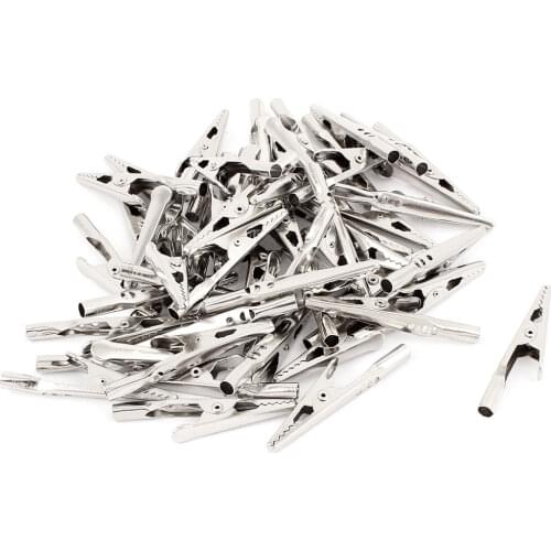 UXCELL 50Pcs/lot Hot Sale Silver Tone Metal Non Insulated 11mm Jaw Open Width Electric Testing Crocodile Alligator Clips Clamps