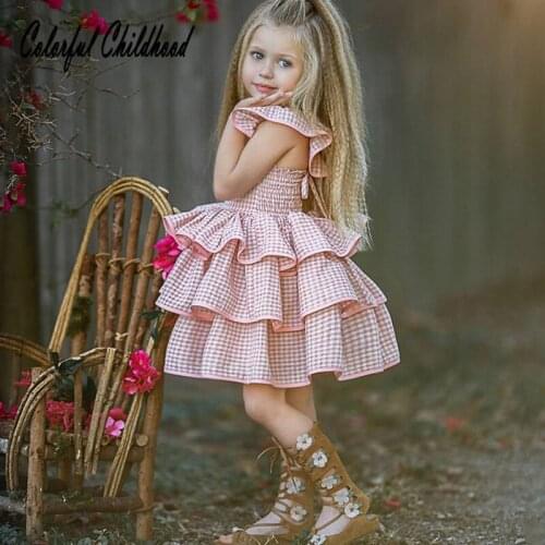High quality princess girls dress elegant party/wedding costumes ruffles plaid dresses toddler baby vestidos summer