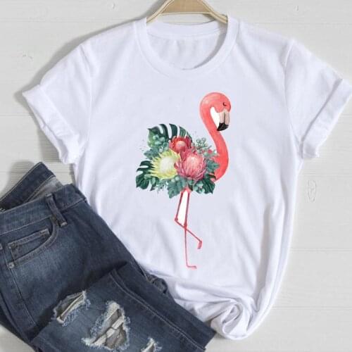T-shirts Women Flamingo Flower Floral 90s 2021 Spring Summer Fashion Clothes Stylish Tshirt Top Lady Print Ladies Tee T-Shirt