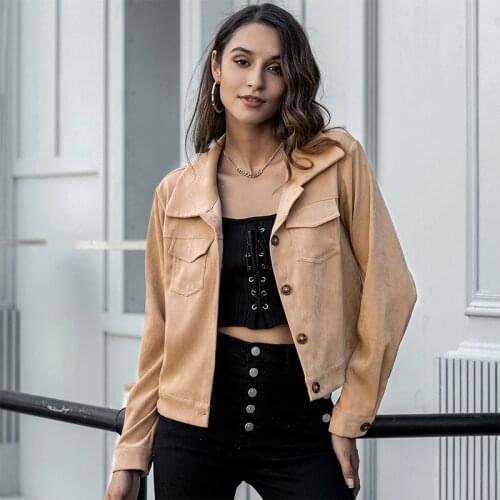 2021 Autumn Winter Solid Coats And Jackets Women Long Sleeve Turn-down Collar Vintage Stylish Pockets Jacket Fashion Short Coat