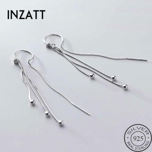 INZATT Real 925 Sterling Silver Bead Tassel Chain Drop Earrings For Fashion Women Minimalist Fine Jewelry Punk Accessories
