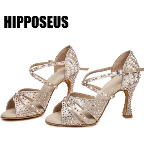 HIPPOSEUS Dance-Shoes For Girl Women Ballroom Latin Dance Shoes Ladies Modern Tango Jazz Dancing Shoes Rhinestone Salsa Sandrals