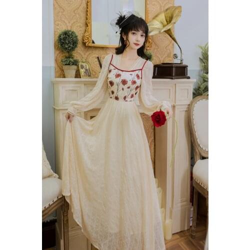 2020 new fashion womens clothing autumn Print Full Vintage Square Collar Dresses