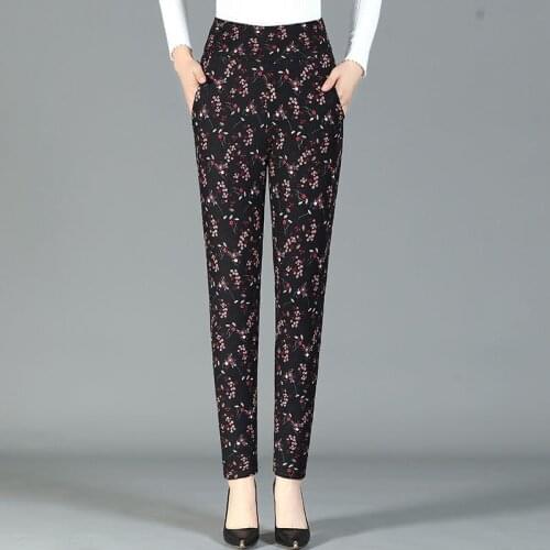 Winter Women Pants Plus Velvet Black Print High Waist Pants Cotton Pants Trousers Thick Warm Leggings Large Size 4XL X605