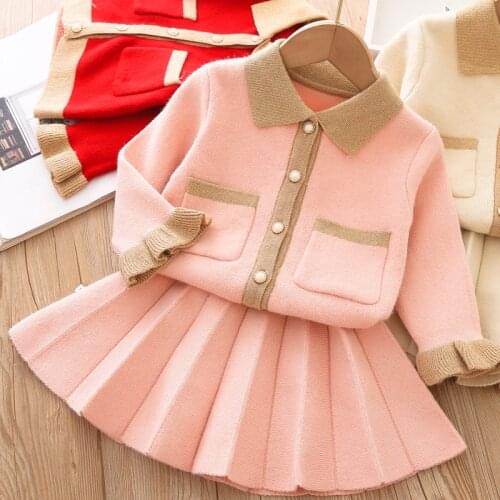 Girls Baby Winter Knitted Clothes Sets Fashion Kids Sweaters coat+Skirt Outfits Princess Party Knitwear baby birthday gift