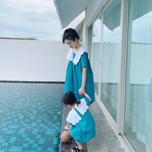 1Pc Family Matching Clothes Mother Daughter Dresses Cute Turn Down Collar Mom Mum & Baby Women Girls Dress