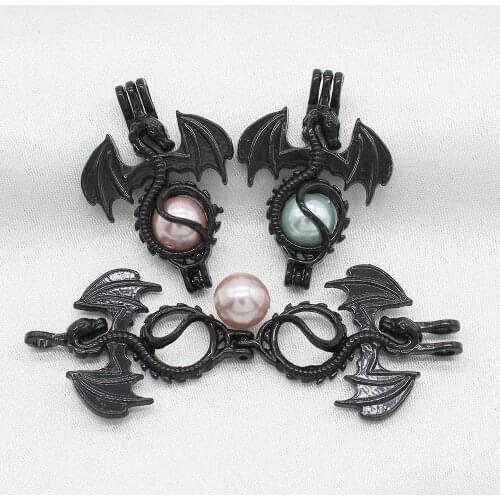 10pcs Black Flying Dragon Pearl Cage Diffuser Lockets Pendant for Aromatherapy Perfume Essential Oil Necklace Making