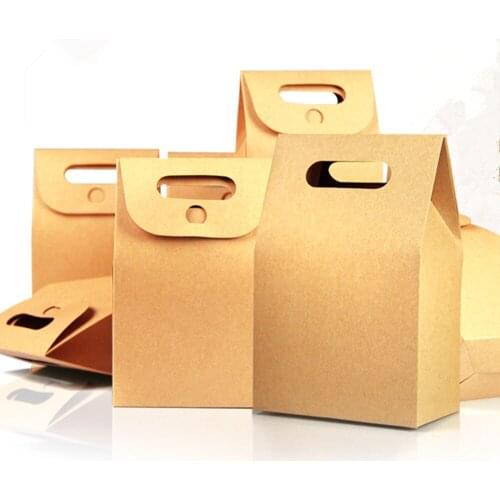 16*23+8cm Bottom Kraft Paper Party Gift Cake Box With Handle For Snack Cookie Handmade Bakery Candy Biscuits Packaging Paper Bag